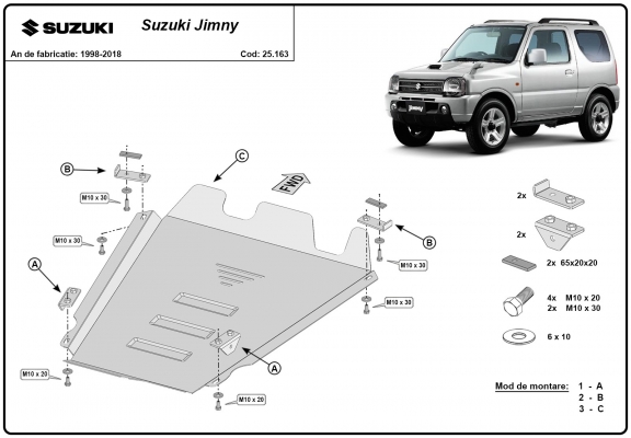 Steel transfer case skid plate for Suzuki Jimny