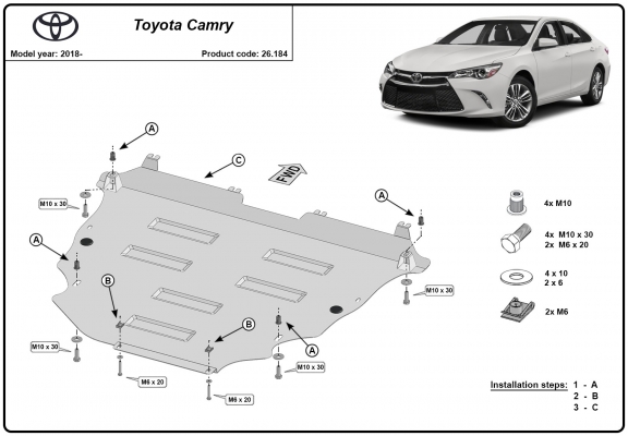 Steel skid plate for Toyota Camry