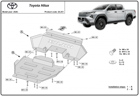 Steel skid plate for Toyota Hilux