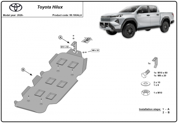 Aluminum fuel tank skid plate  for Toyota Hilux