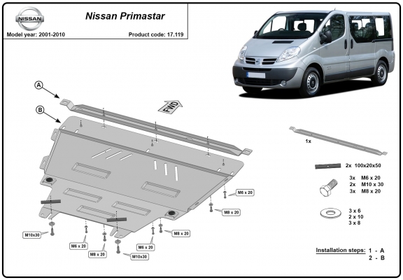 Steel skid plate for Nissan Primastar