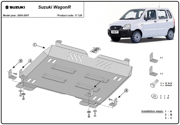 Steel skid plate for the protection of the engine and the gearbox for Suzuki Wagon R+