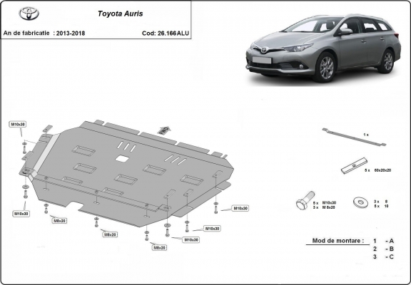 Aluminum skid plate for Toyota Auris