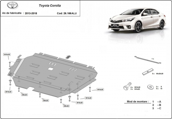 Aluminum skid plate for Toyota Corolla
