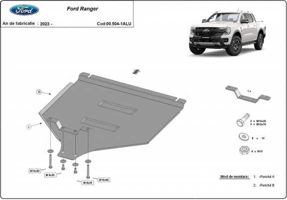 Aluminum gearbox skid plate for Ford Ranger