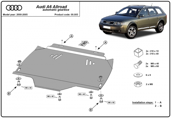 Steel automatic gearbox skid plate forAudi Allroad A6
