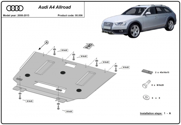 Steel gearbox skid plate for Audi A4 B8 All Road