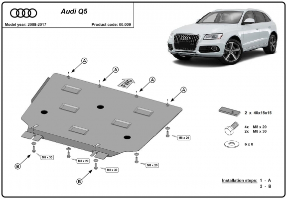 Steel gearbox skid plate for Audi Q5