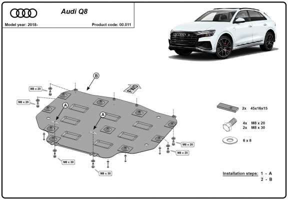 Steel gearbox skid plate for Audi Q8