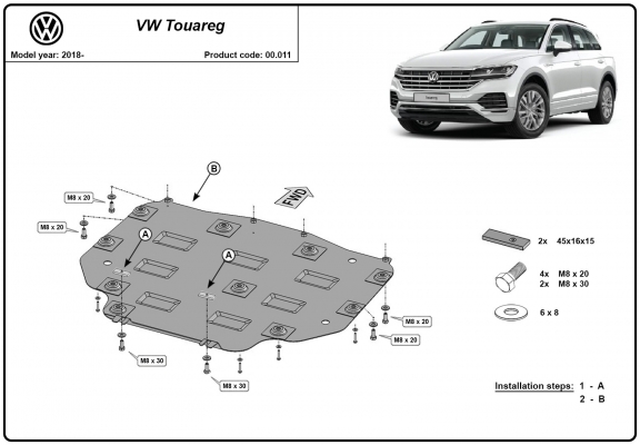 Steel gearbox skid plate for VW Touareg