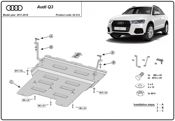 Steel skid plate for Audi Q3