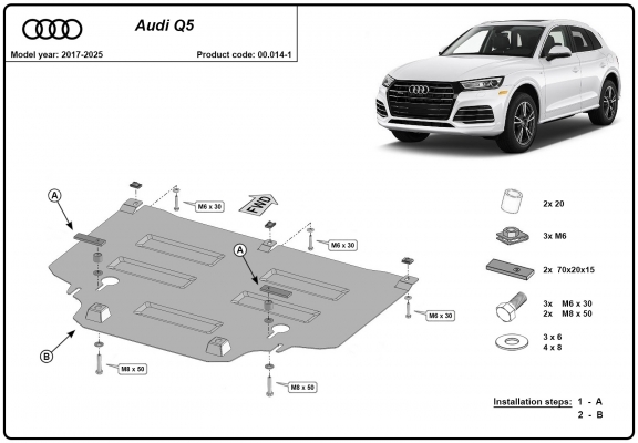 Steel gearbox skid plate for Audi Q5