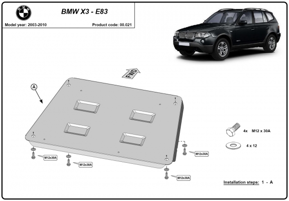 Steel skid plate for BMW X3 E83