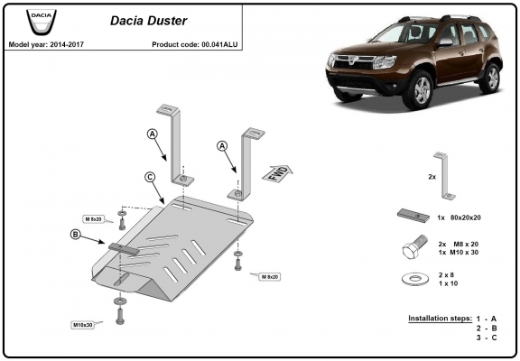 Aluminum diferential skid plate for Dacia Duster 4x4