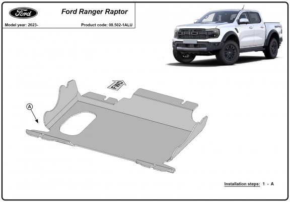 Aluminum skid plate for Ford Ranger Raptor