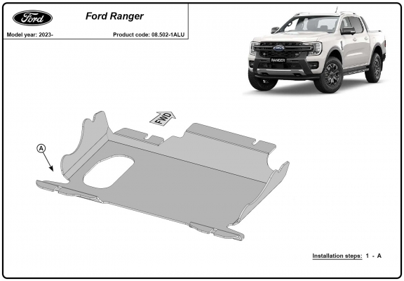Aluminum skid plate for Ford Ranger