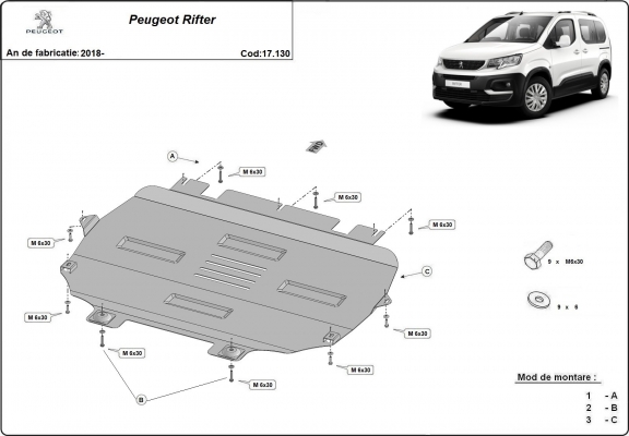 Steel skid plate for Peugeot Rifter / Partner