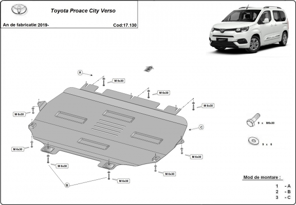 Steel skid plate for Toyota Proace City Verso