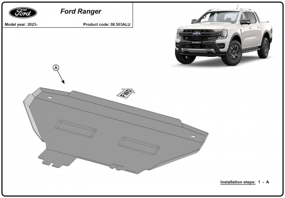 Aluminum radiator skid plate for Ford Ranger