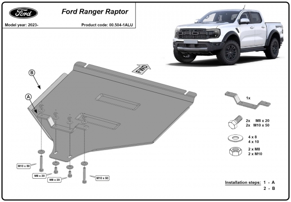 Aluminum gearbox skid plate for Ford Ranger Raptor