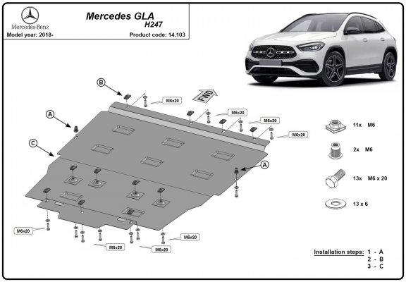 Steel skid plate for Mercedes GLA H247