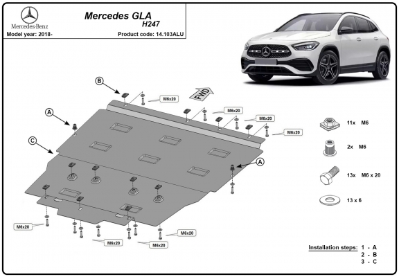 Aluminum skid plate for Mercedes GLA