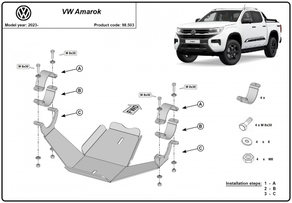 Steel differential skid plate for Volkswagen Amarok