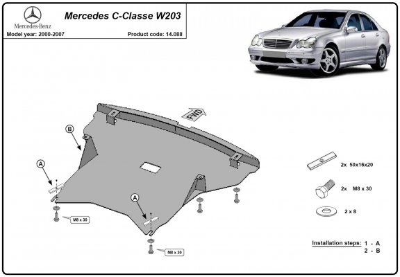 Steel skid plate for Mercedes C-Class W203