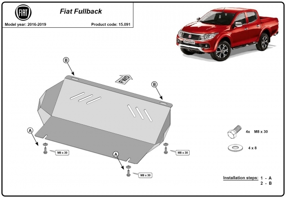 Steel radiator skid plate for Fiat Fullback