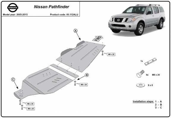 Aluminum gearbox skid plate for Nissan Pathfinder