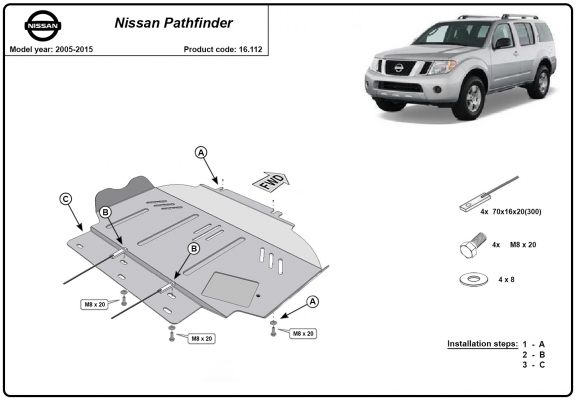 Steel skid plate for Nissan Pathfinder