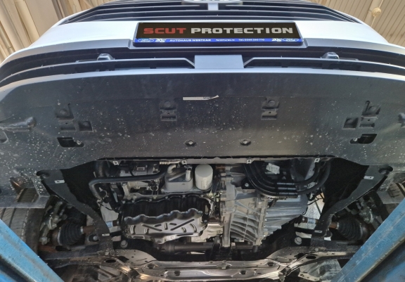 Aluminum skid plate for the protection of the engine and the gearbox for Ford Transit Custom